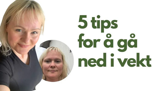 Helga Opsett før- og nå-bilde og teksten "5 tips for å gå ned i vekt"