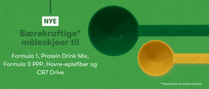 Video som viser hvilke Herbalife-produkter grønn og gul bærekraftig måleskje brukes til.