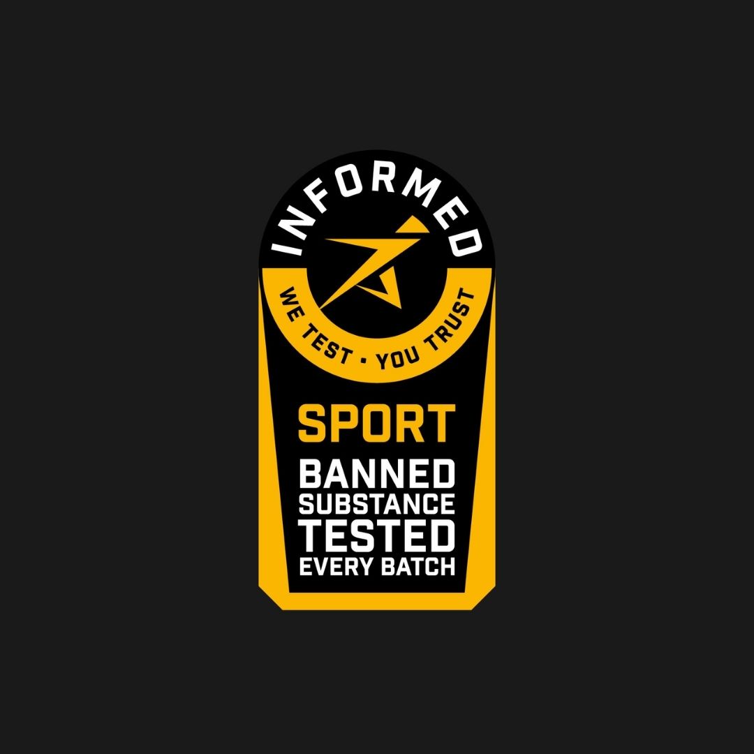 Logoen til Informed Sport hvor det står “We test, you trust. Banned substance tested every batch”.
