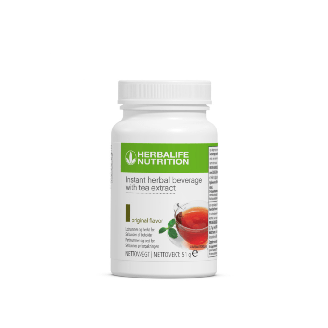 En boks Herbalife Instant urtekonsentrat te med originalsmak, 51 gram.
