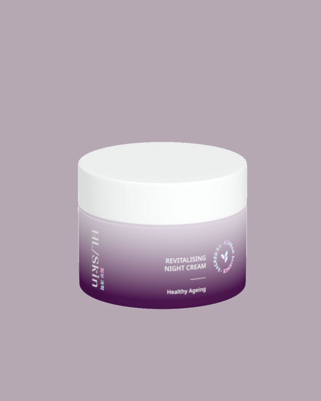 En krukke Herbalife HL/Skin Revitalising Night Cream på lyslilla bakgrunn.