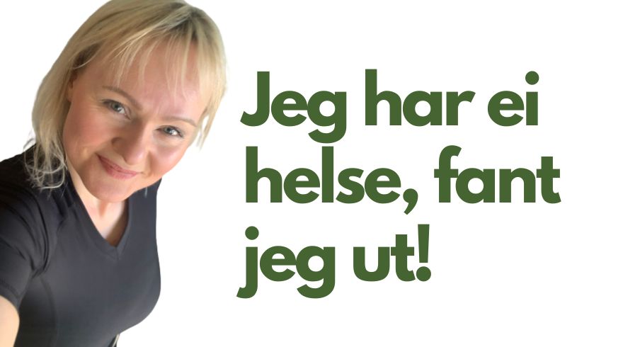 Helga Opsett i svart uten bakgrunn og teksten "Jeg har ei helse, fant jeg ut!