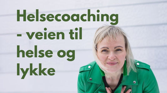 Bilde av Helga Opsett med grønn jakke og teksten "Helsecoaching - veien til helse og lykke"