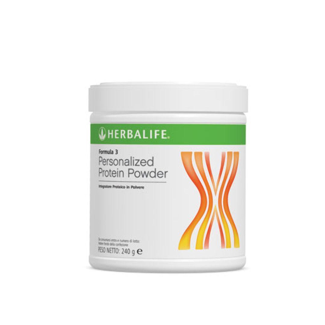 En boks Herbalife Formula 3 Personlig proteinpulver. 