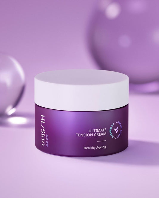 HL/Skin Ultimate Tension Cream fra Herbalife vist på lilla bakgrunn. Rik dagkrem som gir fuktighet, styrker hudens elastisitet og støtter sunn aldring. Koreansk hudpleie.