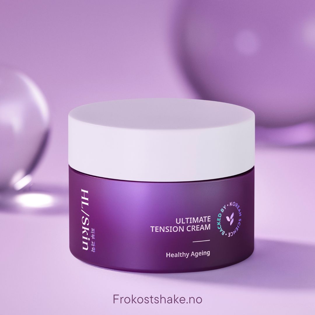 HL/Skin Ultimate Tension Cream fra Herbalife vist på lilla bakgrunn. Rik dagkrem som gir fuktighet, styrker hudens elastisitet og støtter sunn aldring. Koreansk hudpleie.