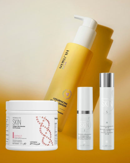 HL/Skin hudpleiepakke med cleanser, toner, dagkrem SPF30 og kollagen - komplett hudpleie fra Herbalife