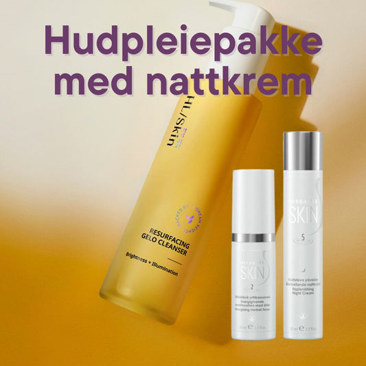 Hudpleiepakke med rens, ansiktsvann, nattkrem