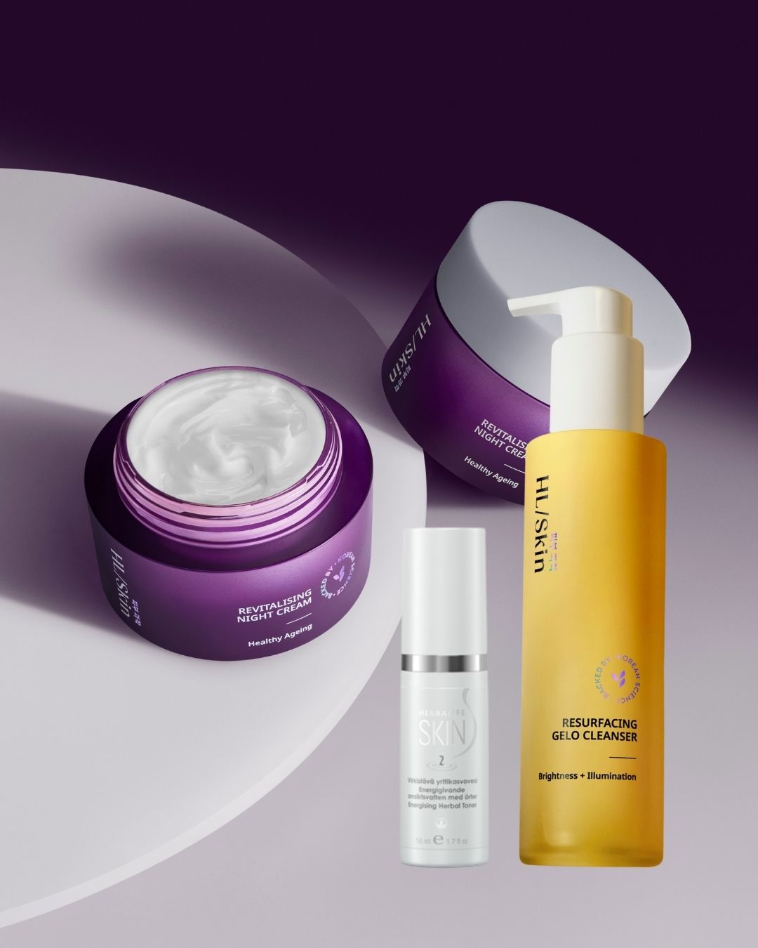 HL/Skin hudpleiepakke med cleanser, toner og nattkrem fra Herbalife.