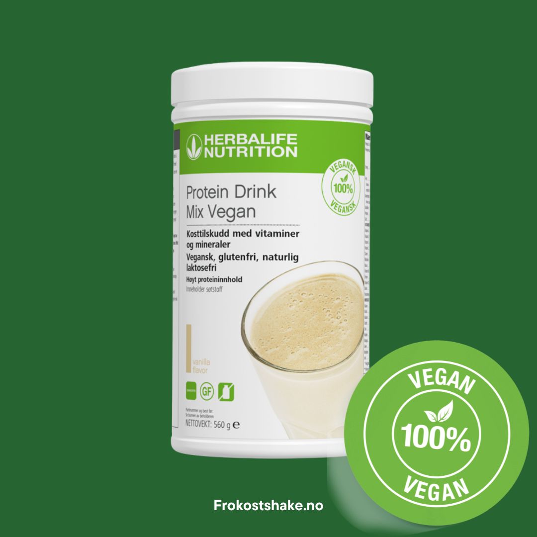 En boks Herbalife Protein Drink Mix PDM Vegan. Frokostshake.no