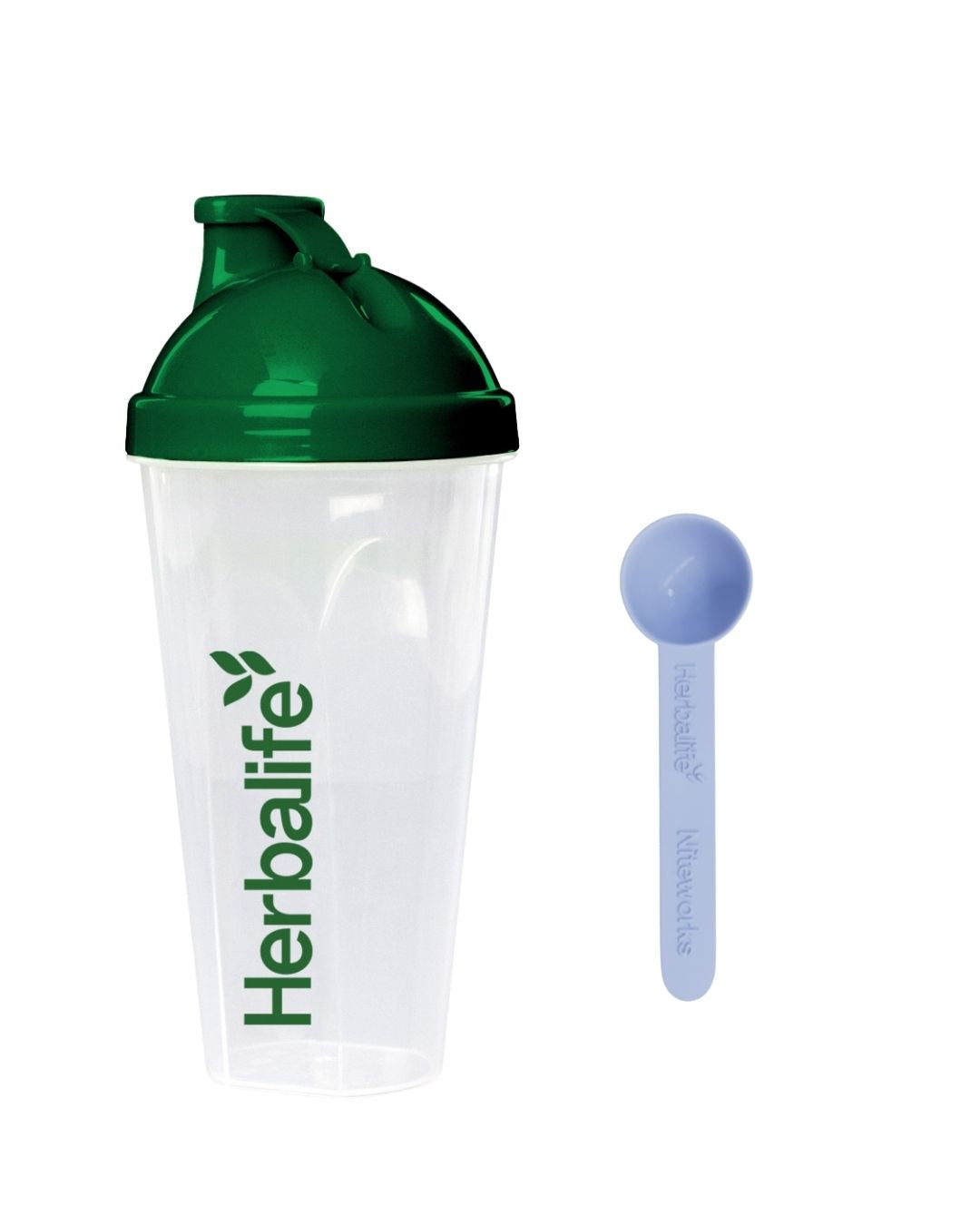 Herbalife shaker og blå bærekraftig måleskje til NiteWorks kosttilskudd. 
