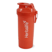 Oransje Herbalife SmartShake 600 ml med hvit logo og karabinkrok.