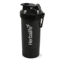 Svart Herbalife SmartShake 600 ml med hvit logo og karabinkrok.
