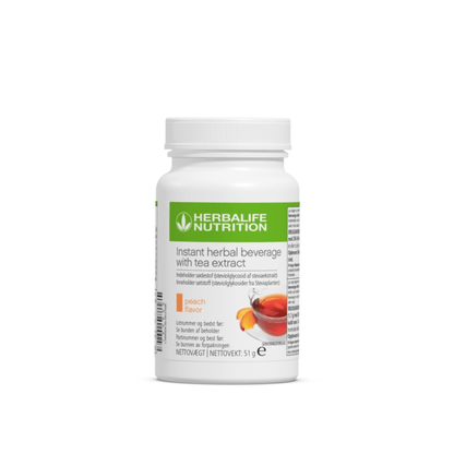 En boks Herbalife Instant Peach urtekonsentrat te med ferskensmak, 51 gram. 