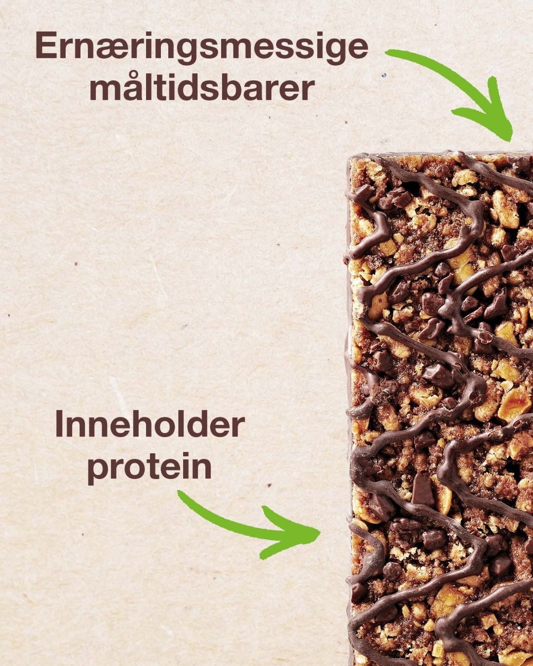 En uinnpakket Herbalife Formula 1 Expressbar mørk sjokolade ligger på et bord. På bildet står tekstene Ernæringsmessige måltidsbarer og Inneholder protein.