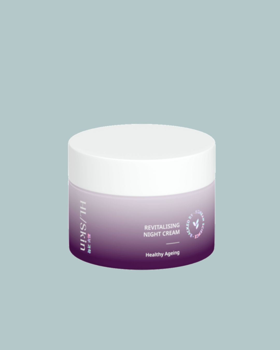 En krukke Herbalife HL/Skin Revitalising Night Cream på grønnblå bakgrunn.