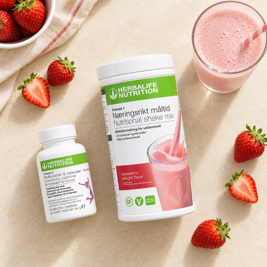 Shake og multivitamin sett ovenfra