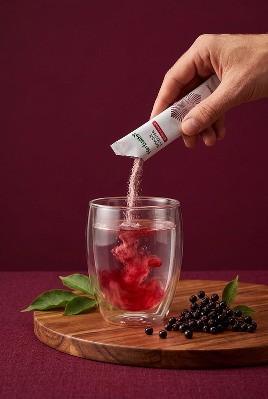 Immune Booster helles i et glass vann