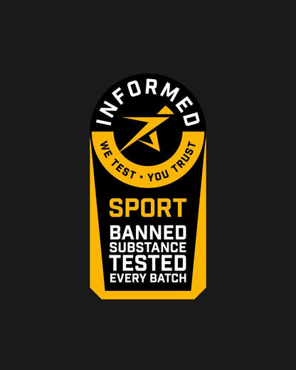 Logoen til Informed Sport hvor det står “We test, you trust. Banned substance tested every batch”.