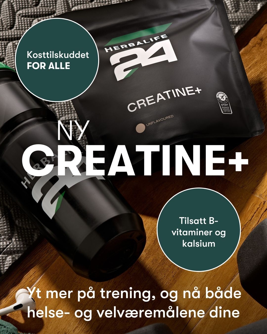 Herbalife24 Creatine+ poseres som nytt kosttilskudd i H24-serien. Fremhever at det er et rent kreatin monohydrat tilpasset aktive kvinner og menn.