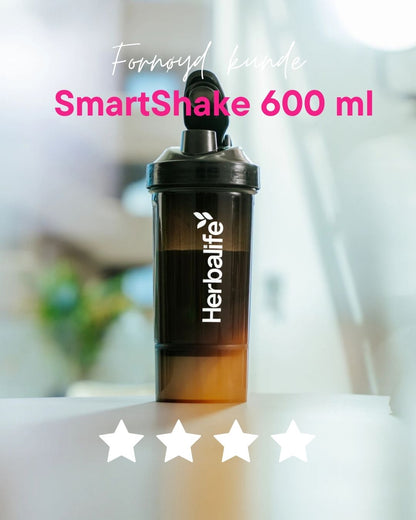 Svart Herbalife SmartShake 600 ml med hvit logo presentert med 4 stjerner og teksten "Fornøyd kunde" 