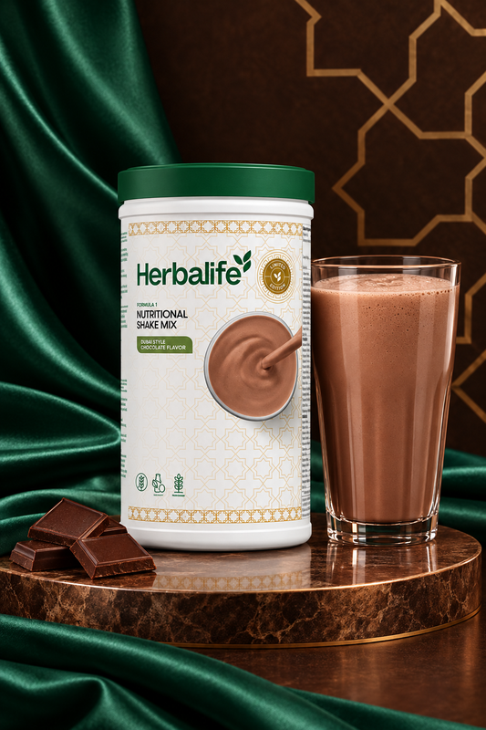 Produkt og sjokoladeshake i mørkt stilleben